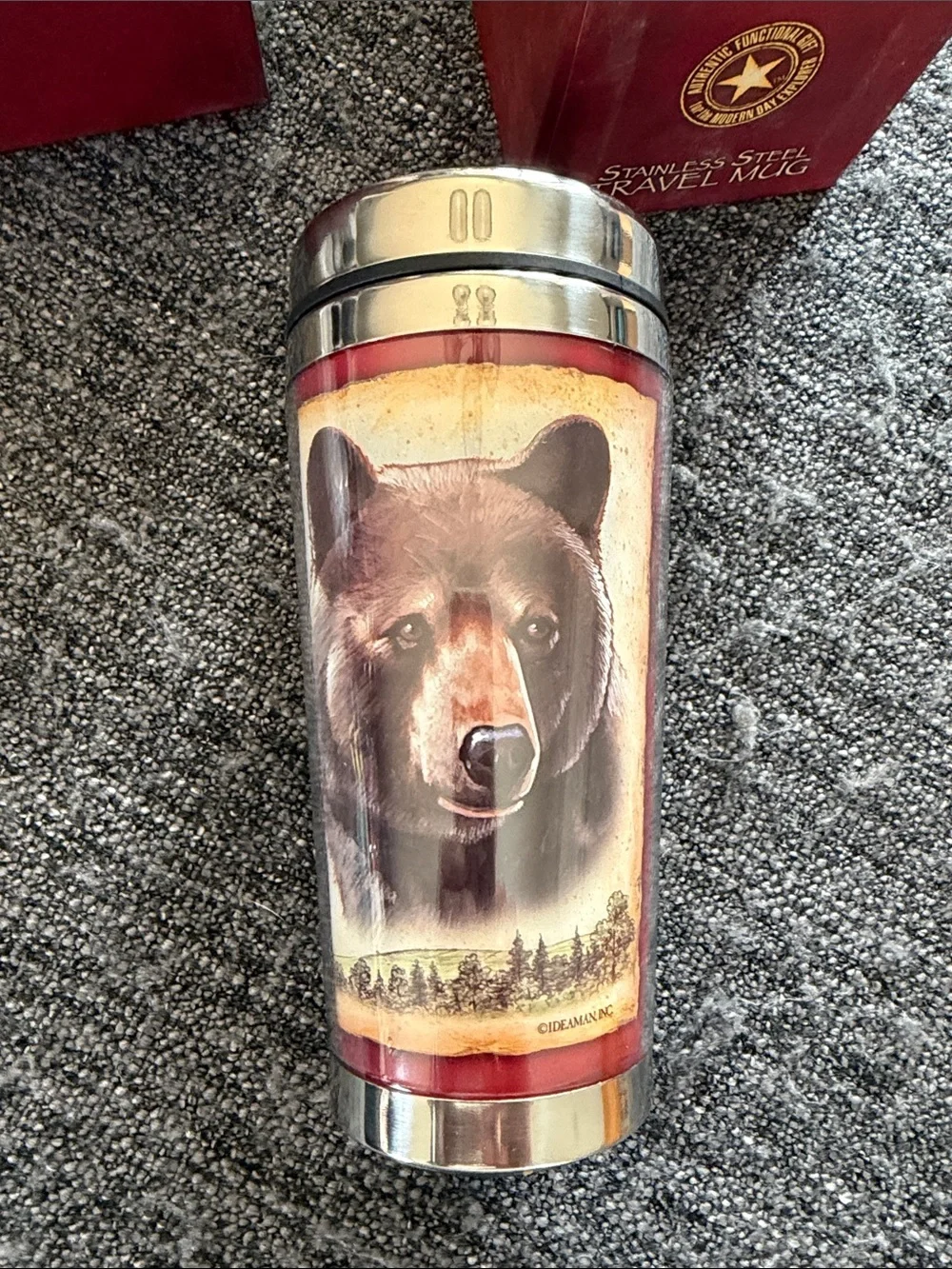 Black Bear Stainless Steel Travel Mug - Cream and Red
